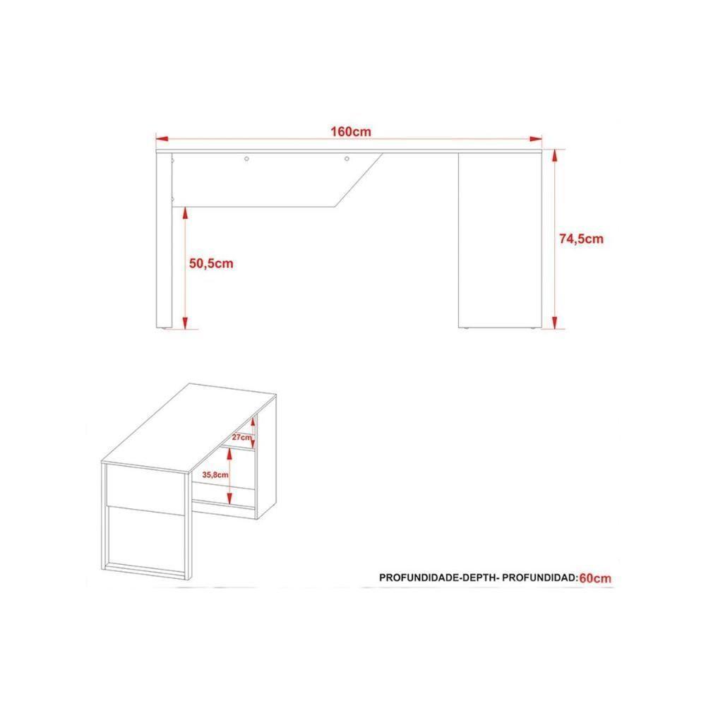 Mesa De Computador Me4182 C- Prateleira Branco - Tecno Mobili - 7