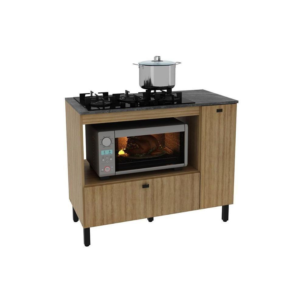 Balcão De Cozinha P- Cooktop C- Tampo Bl3316 C- 2 Portas E 1 Nicho 100cm Amêndoa-marmore Lunar - Tecno Mobili - 1