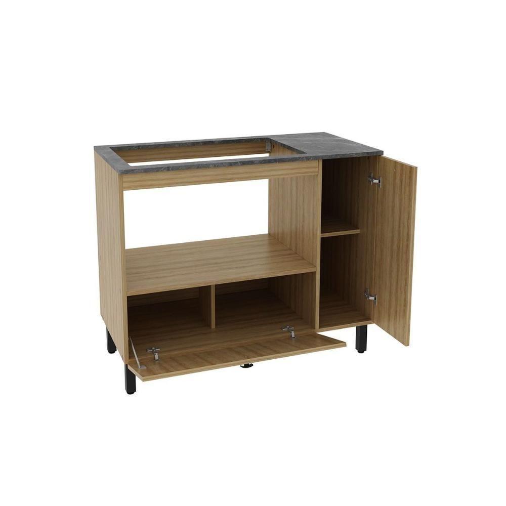 Balcão De Cozinha P- Cooktop C- Tampo Bl3316 C- 2 Portas E 1 Nicho 100cm Amêndoa-marmore Lunar - Tecno Mobili - 3