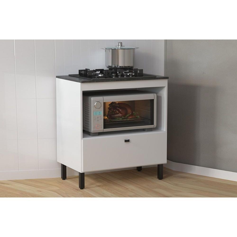 Balcão De Cozinha P- Cooktop C- Tampo Bl3315 C- 1 Porta E 1 Nicho 75cm Branco-marmore Lunar - Tecno Mobili - 1