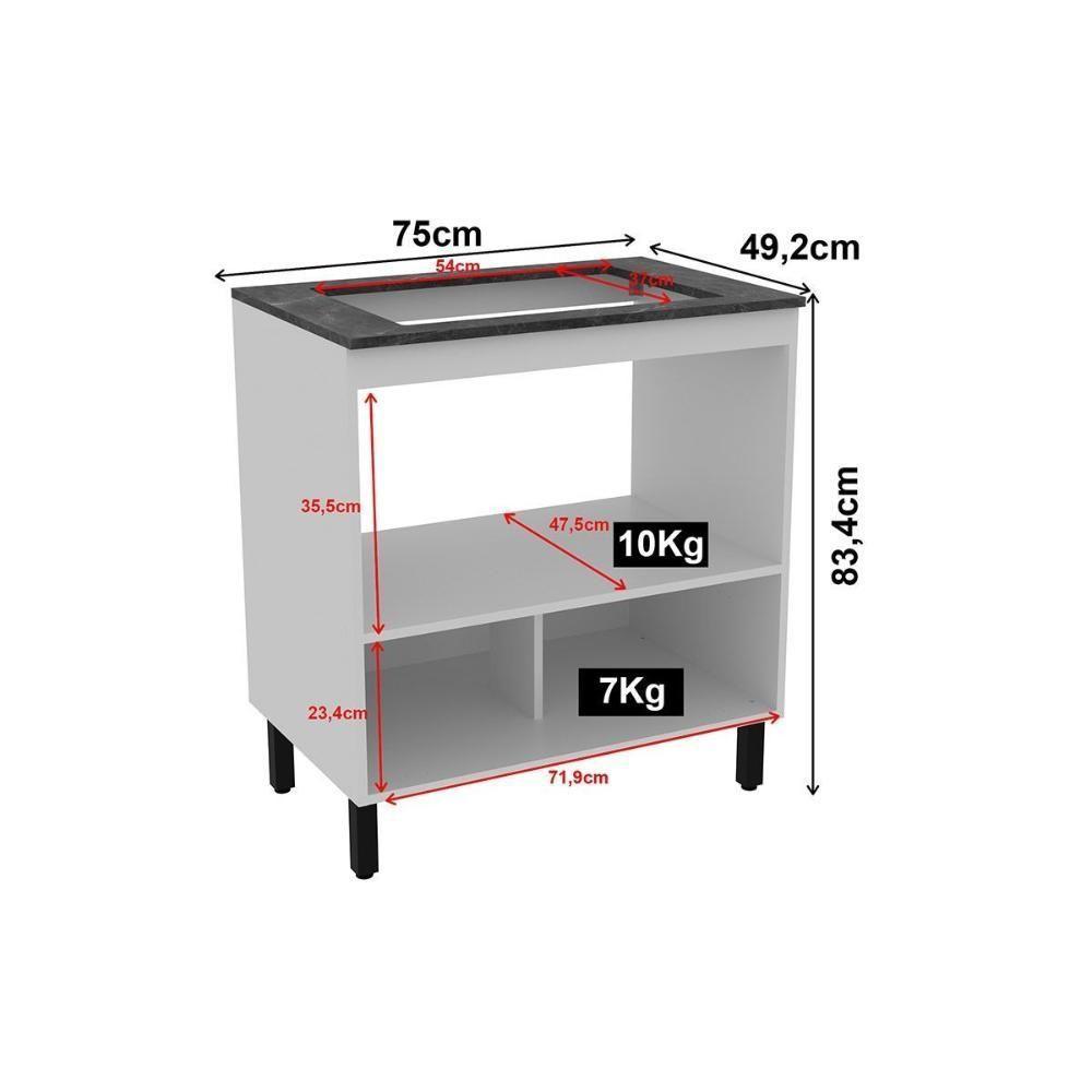 Balcão De Cozinha P- Cooktop C- Tampo Bl3315 C- 1 Porta E 1 Nicho 75cm Branco-marmore Lunar - Tecno Mobili - 2