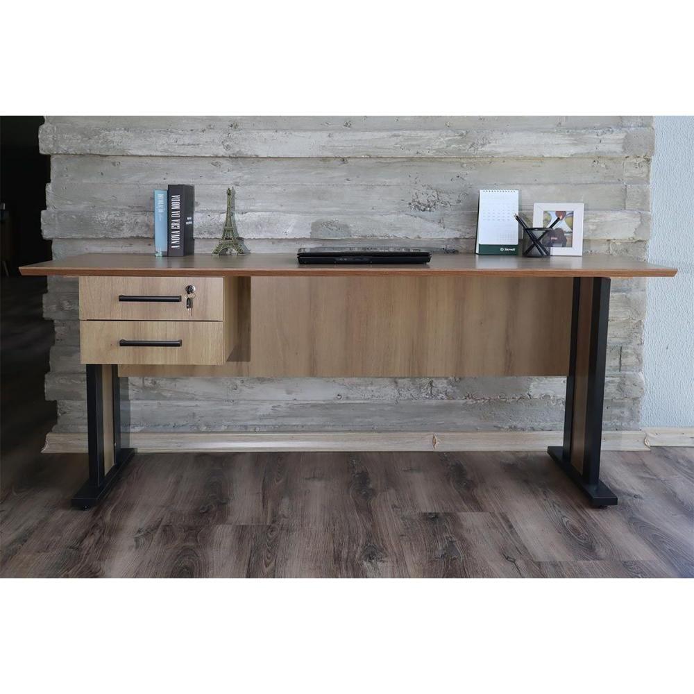 Mesa De Computador Me-4193 C- 2 Gavetas (1 C- Chave) Amêndoa-preto - Tecno Mobili - 1