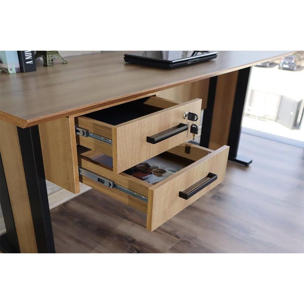 Mesa De Computador Me-4193 C- 2 Gavetas (1 C- Chave) Amêndoa-preto - Tecno Mobili - 4
