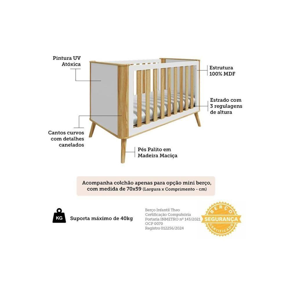 Berço Infantil Théo 4 Em 1 Off White-amendoa - Peroba - 6