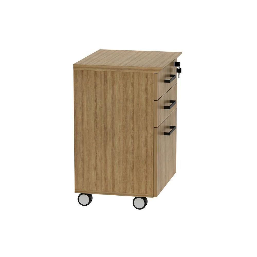 Gaveteiro P- Escritório Me-4196 C- 3 Gavetas (1 C- Chave) Amêndoa - Tecno Mobili - 2