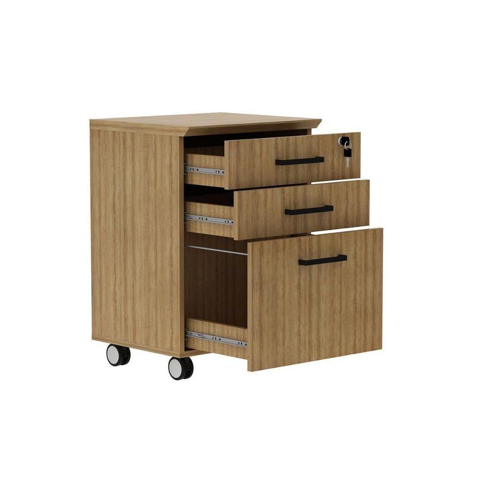 Gaveteiro P- Escritório Me-4196 C- 3 Gavetas (1 C- Chave) Amêndoa - Tecno Mobili - 4