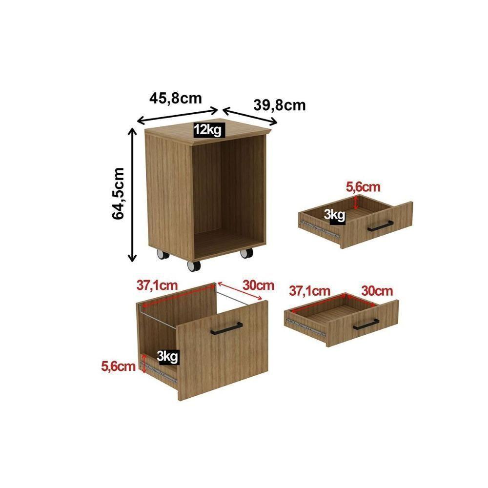 Gaveteiro P- Escritório Me-4196 C- 3 Gavetas (1 C- Chave) Amêndoa - Tecno Mobili - 7