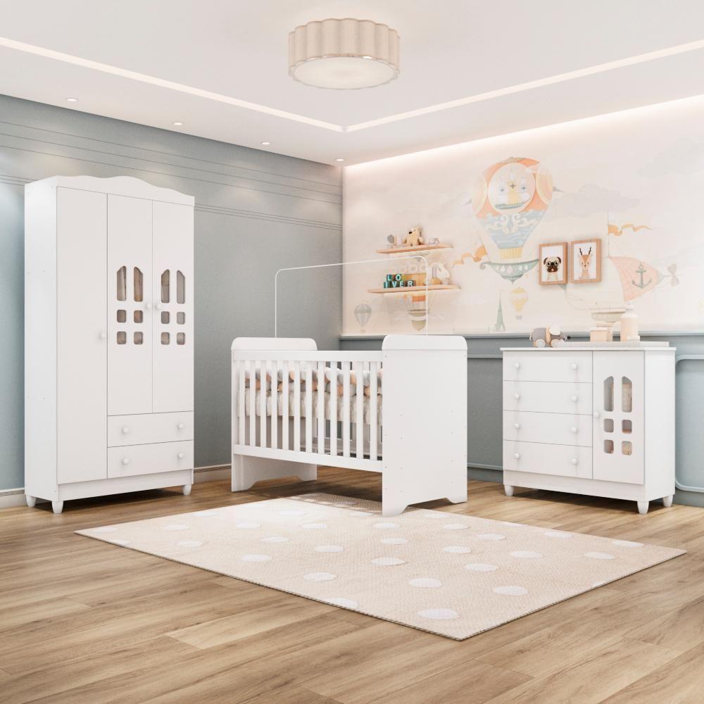 Quarto De Bebê Guarda Roupa 3 Portas Cômoda Selena Berço 3 Em 1 Gabrielle Branco Carolina Baby - 1