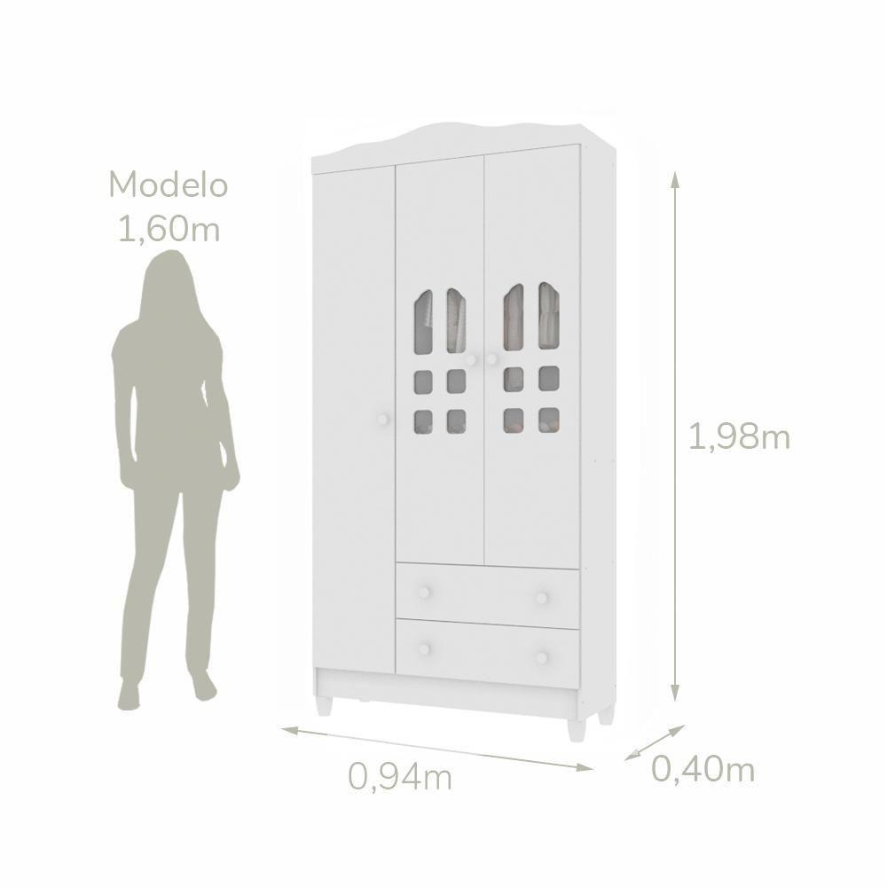 Quarto De Bebê Guarda Roupa 3 Portas Cômoda Selena Berço 3 Em 1 Gabrielle Branco Carolina Baby - 3