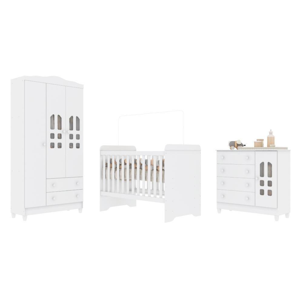 Quarto De Bebê Guarda Roupa 3 Portas Cômoda Selena Berço 3 Em 1 Gabrielle Branco Carolina Baby - 5