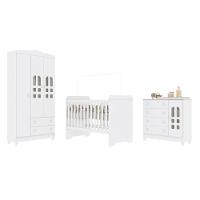 Quarto De Bebê Guarda Roupa 3 Portas Cômoda Selena Berço 3 Em 1 Gabrielle Branco Carolina Baby - 5