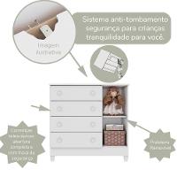 Quarto De Bebê Guarda Roupa 3 Portas Cômoda Selena Berço 3 Em 1 Gabrielle Branco Carolina Baby - 10