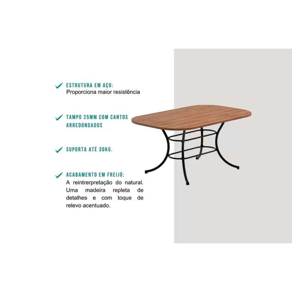 Sala De Jantar Completa 1547 C- Tampo Madeirado 136x80cm E 6 Cadeiras 1738 Preto - Carraro - 4