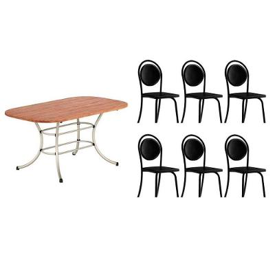 Sala De Jantar Completa 1547 C- Tampo Madeirado 136x80cm E 6 Cadeiras 1738 Preto - Carraro