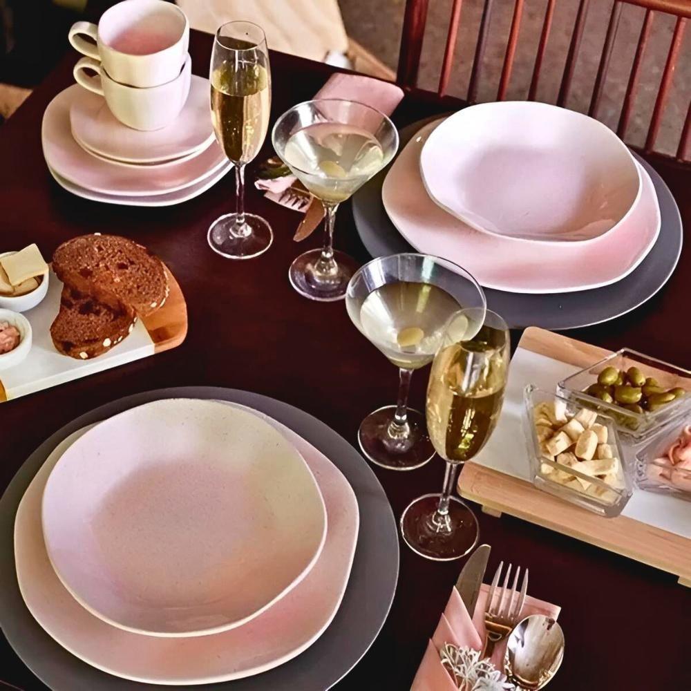 Conjunto 2 Pratos Fundos 22,5cm Ryo Pink Sand Porcelana Oxford - 4