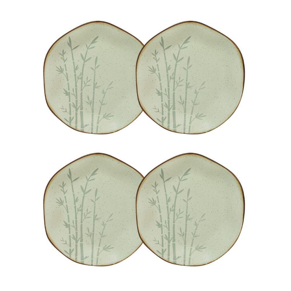 Conjunto 4 Pratos De Sobremesa 21,5 Cm Ryo Bambu Porcelana Oxford - 1