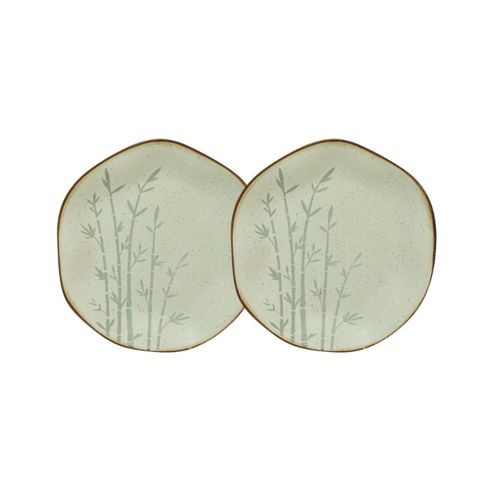 Conjunto 2 Pratos De Sobremesa 21,5 Cm Ryo Bambu Porcelana Oxford - 1