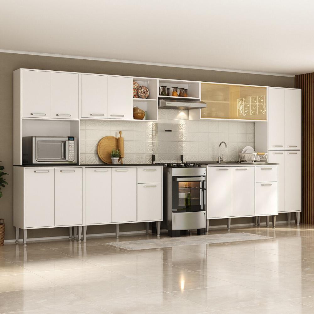 Armário De Cozinha Modulada Completa Compacta 399cm Com Balcão De Pia Multimóveis Mp2279 Branco - 1