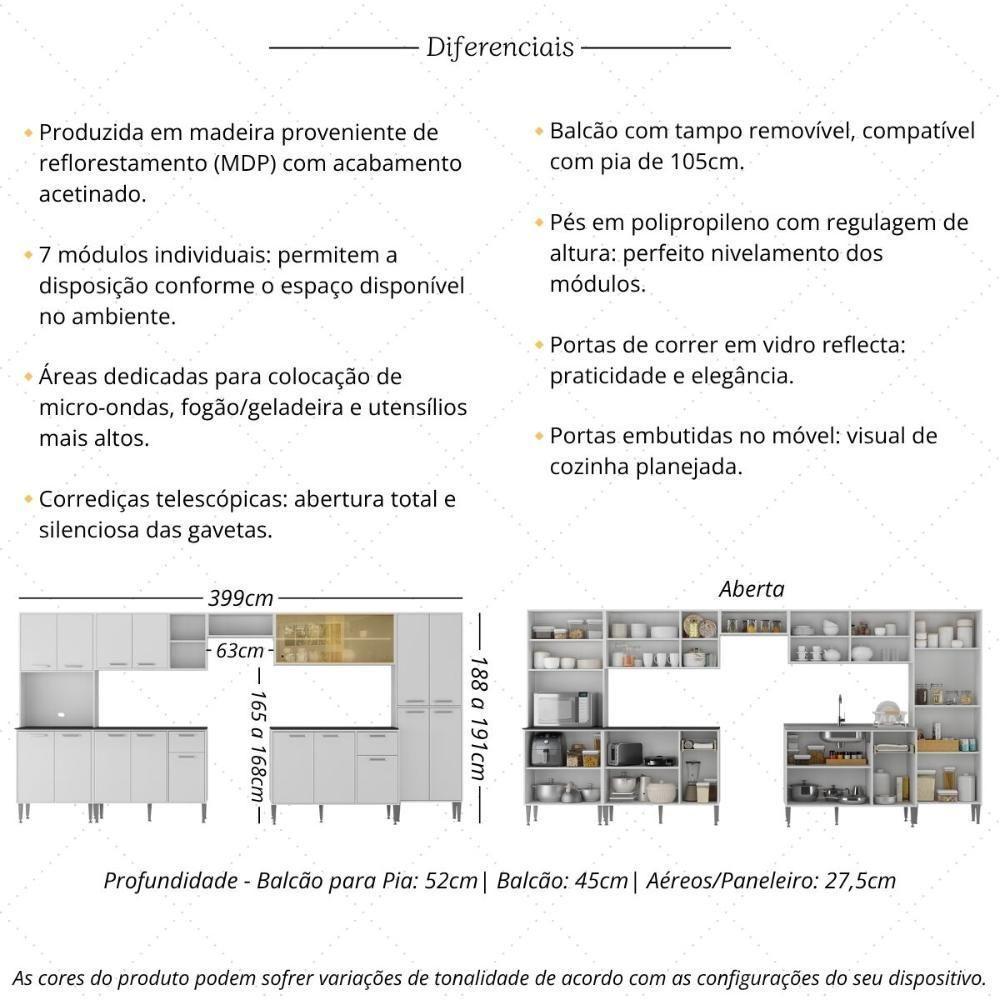 Armário De Cozinha Modulada Completa Compacta 399cm Com Balcão De Pia Multimóveis Mp2279 Branco - 3