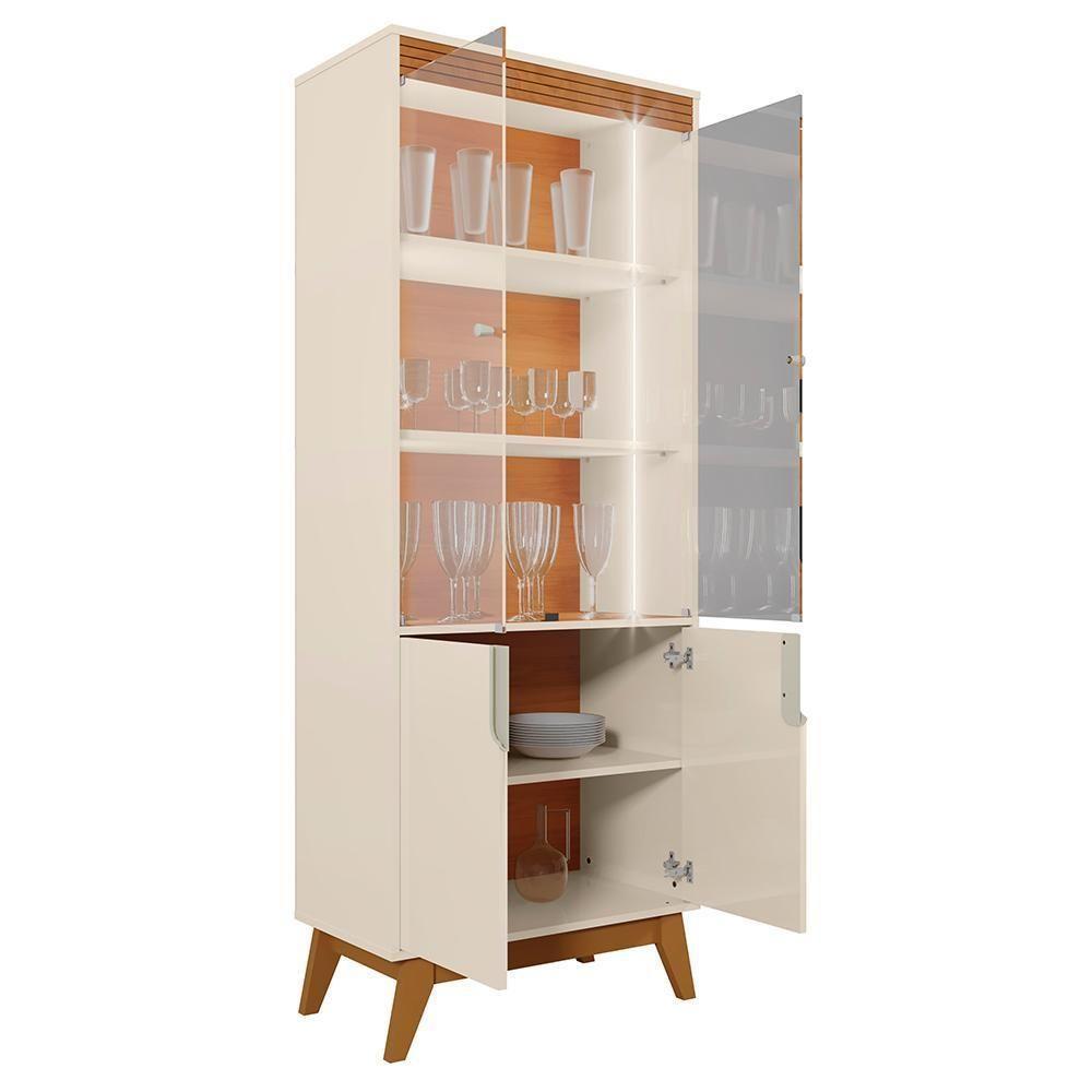 Sala De Jantar Com Cristaleira Paraty E Buffet Aparador Recife Off White-canela - Mobler Off White-canela - 3