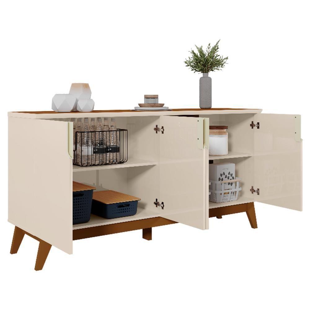 Sala De Jantar Com Cristaleira Paraty E Buffet Aparador Recife Off White-canela - Mobler Off White-canela - 6