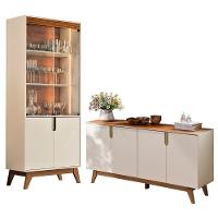 Sala De Jantar Com Cristaleira Paraty E Buffet Aparador Recife Off White-canela - Mobler Off White-canela - 1