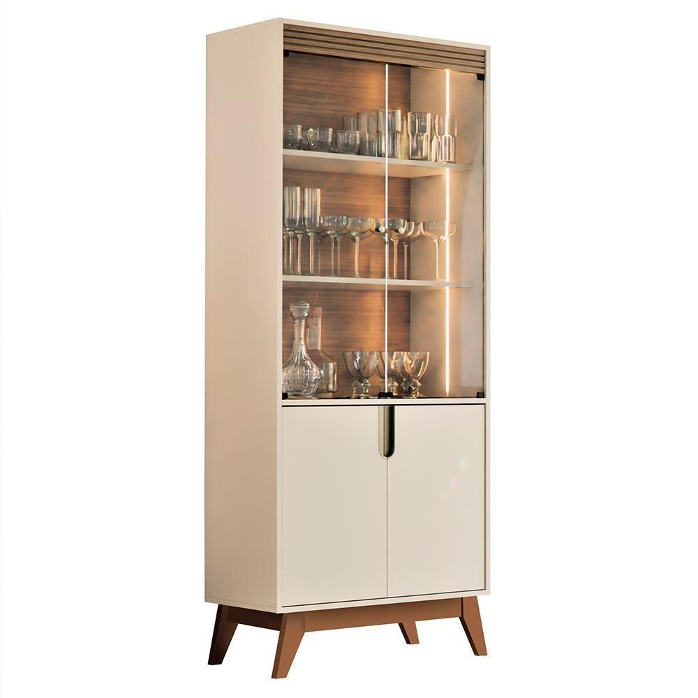 Sala De Jantar Com Cristaleira Paraty E Buffet Aparador Recife Off White-amêndoa - Mobler Off White-amêndoa - 2