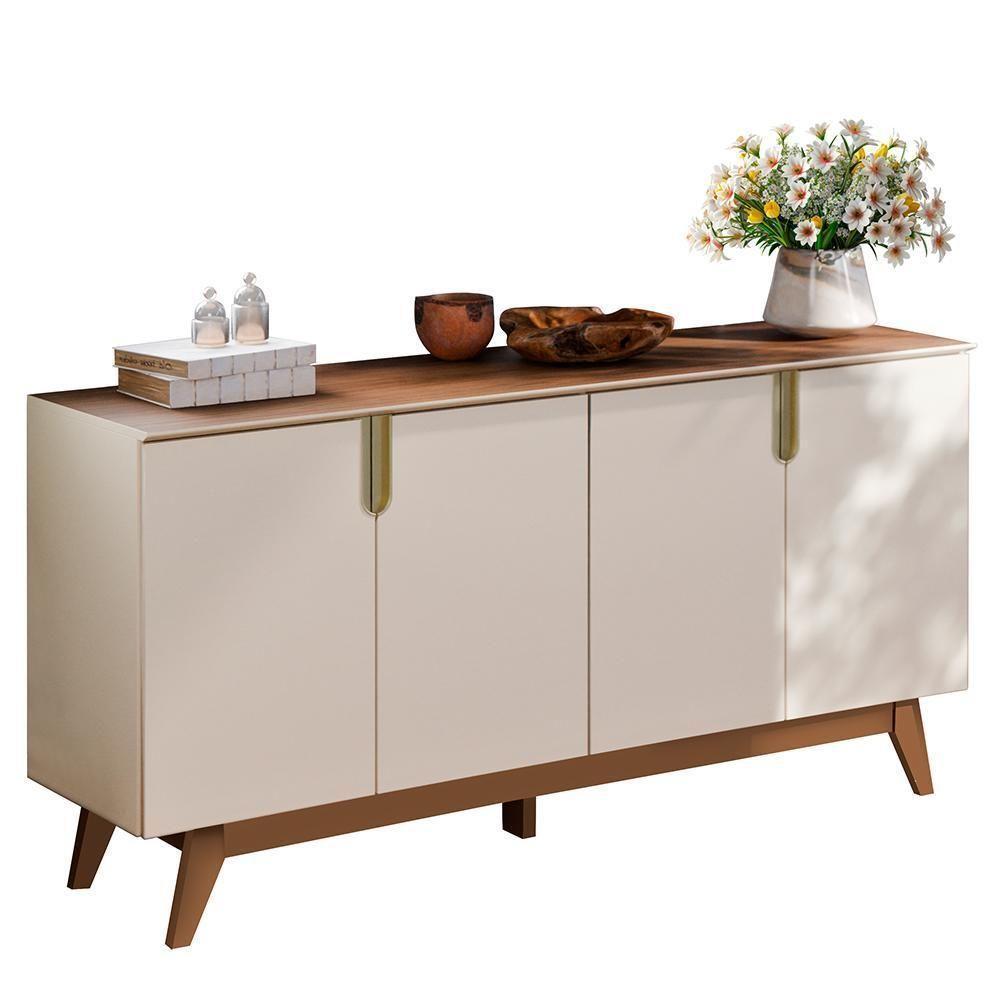 Sala De Jantar Com Cristaleira Paraty E Buffet Aparador Recife Off White-amêndoa - Mobler Off White-amêndoa - 4