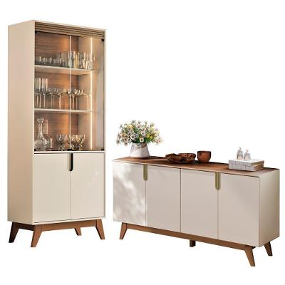 Sala De Jantar Com Cristaleira Paraty E Buffet Aparador Recife Off White-amêndoa - Mobler Off White-amêndoa