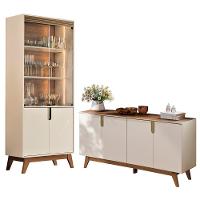 Sala De Jantar Com Cristaleira Paraty E Buffet Aparador Recife Off White-amêndoa - Mobler Off White-amêndoa - 1