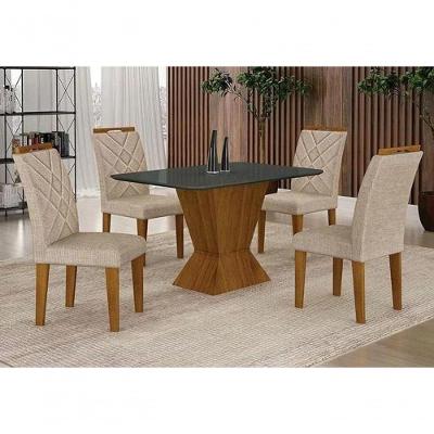 Mesa Larissa 1,20 Freijó Tampo Chumbo C-vidro 4 Cadeiras