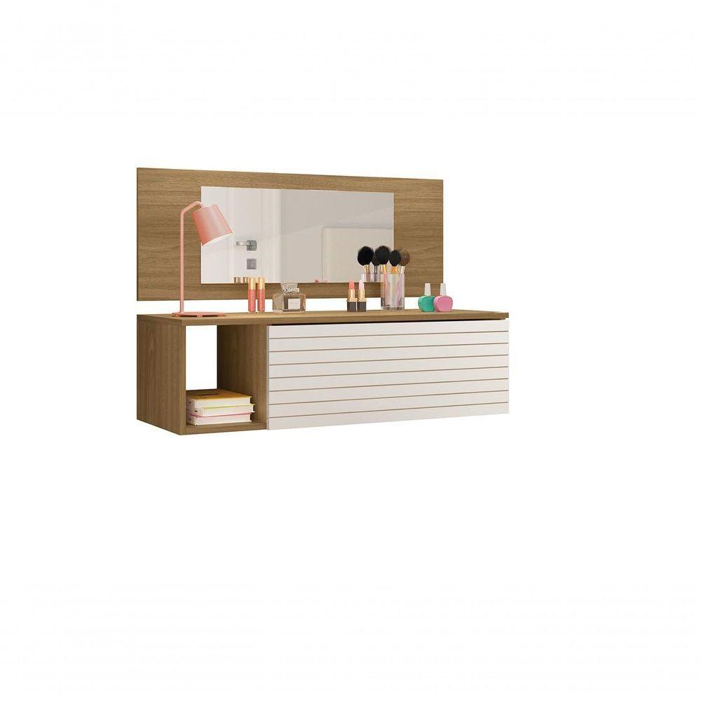 Penteadeira Camarim Suspensa Com Espelho E Gaveta Joy Branco/nature - 3