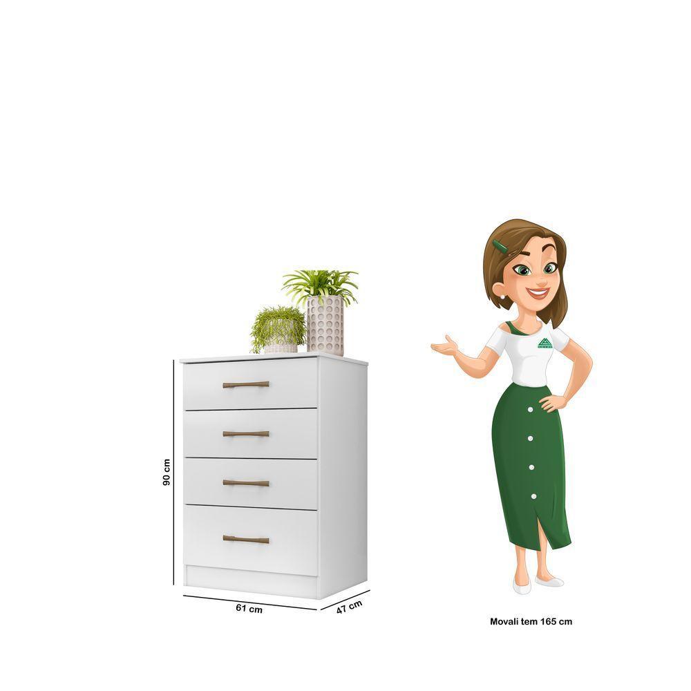 Cômoda Ms913 Organizadora Roupa Para Quarto 4 Gavetas Branco - 3
