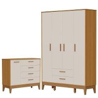 Guarda Roupa Infantil Flip 4 Portas Com Cômoda Sapateira Infantil Flip Areia Acetinado Savana - Reller - 1