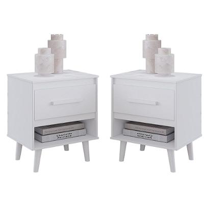 Kit 2 Mesas De Cabeceiras 1 Gaveta E Nicho Lima Branco
