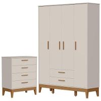 Guarda Roupa Infantil Flip 4 Portas Com Cômoda Gaveteiro Infantil Flip Areia Acetinado - Reller - 1