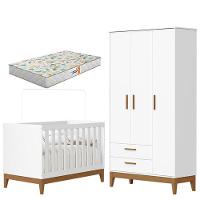 Guarda Roupa Infantil 3 Portas Com Berço Americano Flip Branco Acetinado Com Colchão Gazin - Reller - 1