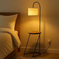 Luminária Abajur De Chão Mesa De Cabeceira Lateral Tampo Madeira Cúpula De Linho - 5