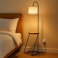 Luminária Abajur De Chão Mesa De Cabeceira Lateral Tampo Madeira Cúpula De Linho - 6