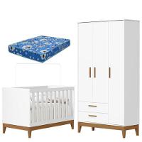 Guarda Roupa Infantil 3 Portas Com Berço Americano Flip Branco Acetinado Com Colchão - Reller - 1
