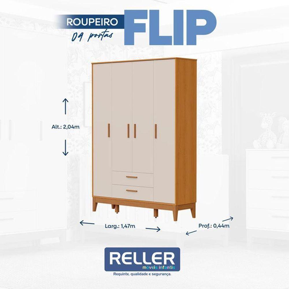 Guarda Roupa Infantil Flip 4 Portas Com Cômoda Gaveteiro Infantil Flip Areia Acetinado Savana - Reller - 4