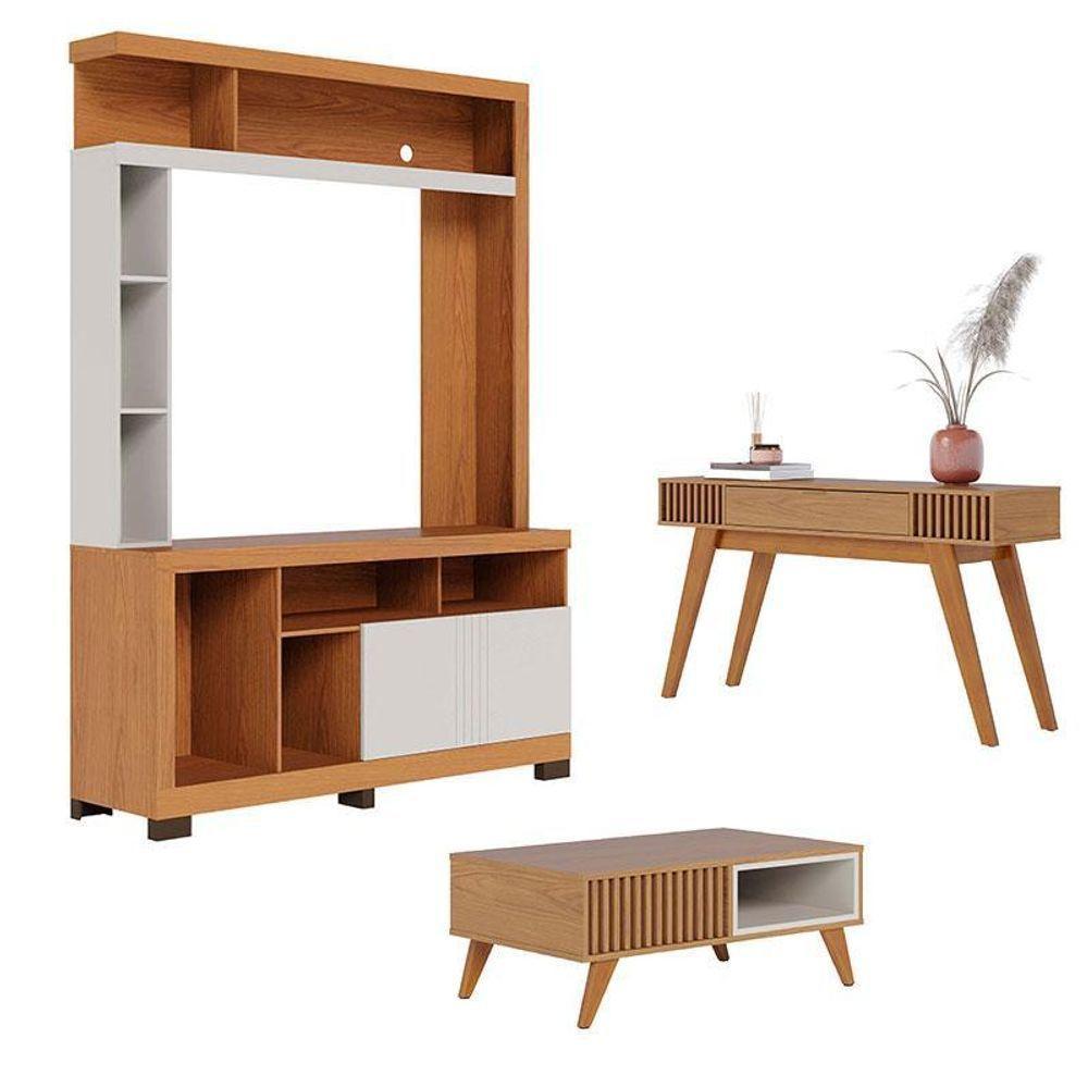 Estante Home Theater Elba Com Mesa De Centro Jeri Freijó Off White Matte E Aparador Riviera Freijó – Colibri - 1