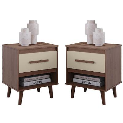 Kit 2 Mesas De Cabeceiras 1 Gaveta E Nicho Lima Savana / Off White