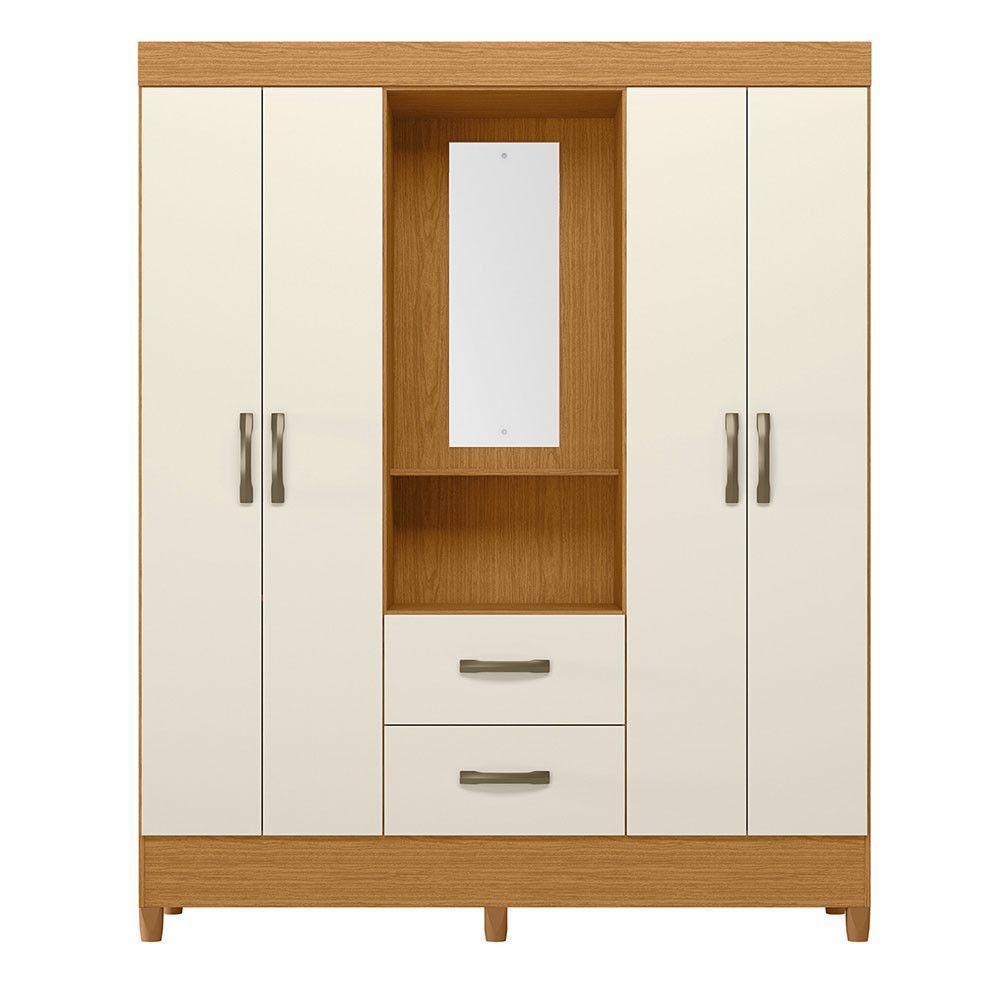 Guarda Roupa Malibu 4 Portas 2 Gavetas Com Espelho Albatroz Cinamomo/off White - Int Bca - 4