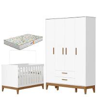 Guarda Roupa Infantil 4 Portas Com Berço Americano Flip Branco Acetinado Com Colchão Gazin - Reller - 1