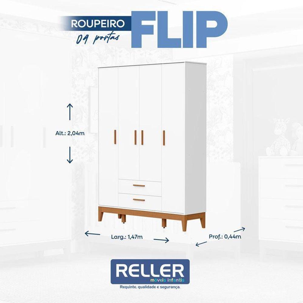 Guarda Roupa Infantil Flip 4 Portas Com Berço Americano Flip Branco Acetinado - Reller - 4