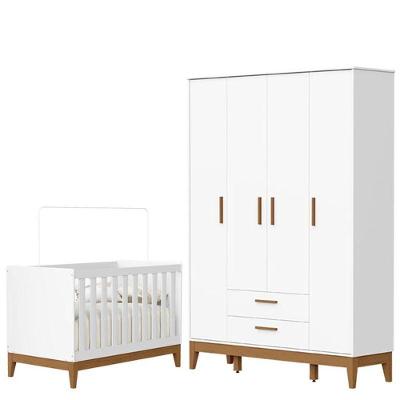 Guarda Roupa Infantil Flip 4 Portas Com Berço Americano Flip Branco Acetinado - Reller