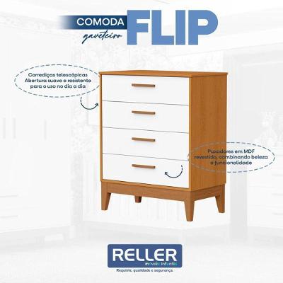 Guarda Roupa Infantil Flip 3 Portas Com Cômoda Gaveteiro Infantil Flip Branco Acetinado Savana - Reller