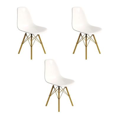 Conjunto 3 Cadeiras Eames Design Moderno Tubo De Ferro Dourado Assento Branco