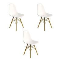 Conjunto 3 Cadeiras Eames Design Moderno Tubo De Ferro Dourado Assento Branco - 1